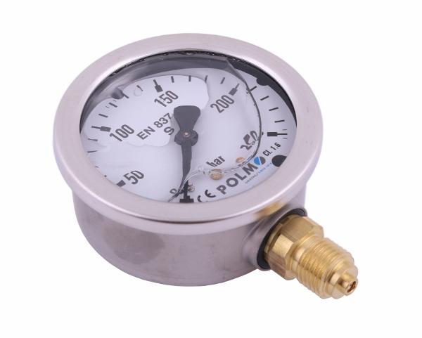 Manometr glicerynowy M63 0-250 bar dolne przyłącze G1/4" POLMO