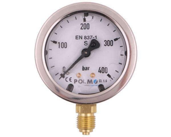 Manometr glicerynowy M63 0-400 bar dolne przyłącze G1/4" POLMO