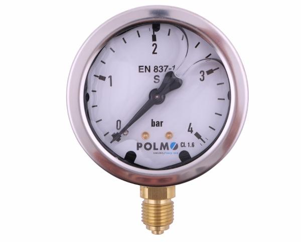 Manometr glicerynowy M63 0-4 bar dolne przyłącze G1/4" POLMO