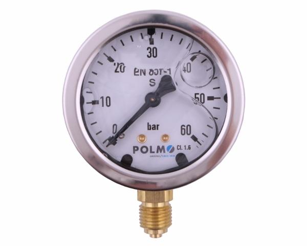 Manometr glicerynowy M63 0-60 bar dolne przyłącze G1/4" POLMO