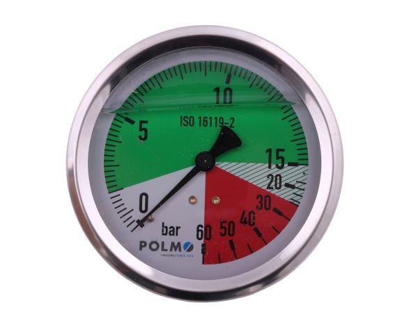 Manometr glicerynowy M100 0-15/60 bar gwint G1/4" tylne przyłącze. obudowa kwasoodporna. sadowniczy POLMO