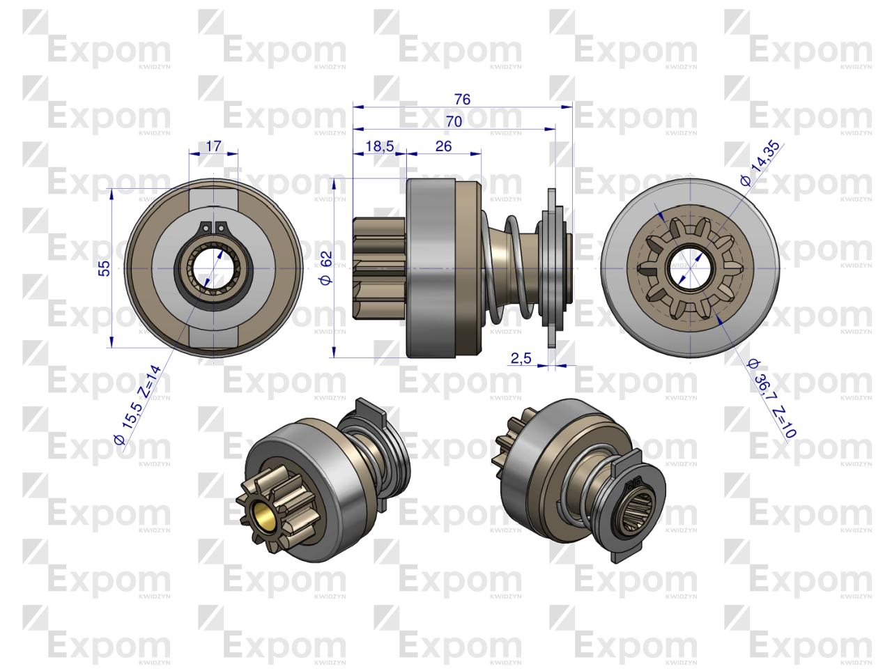 Zespół sprzęgający rozrusznika MSX170EX AZE4217. IS1315 (16.912.397)
