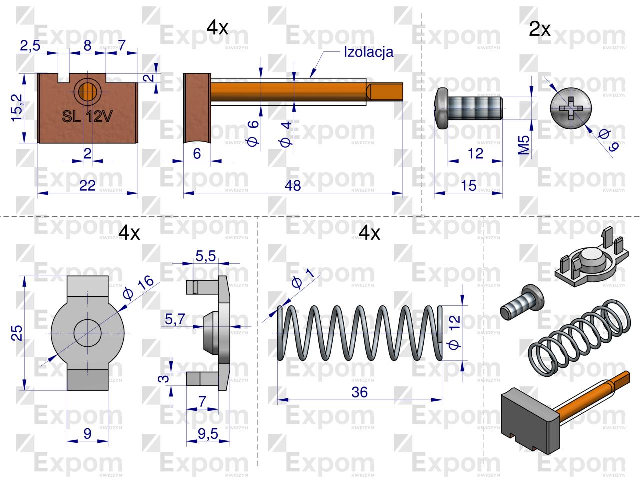 Komplet szczotek rozrusznika MS399EX, 1447834M91 Nowy Typ EXPOM KWIDZYN eu 