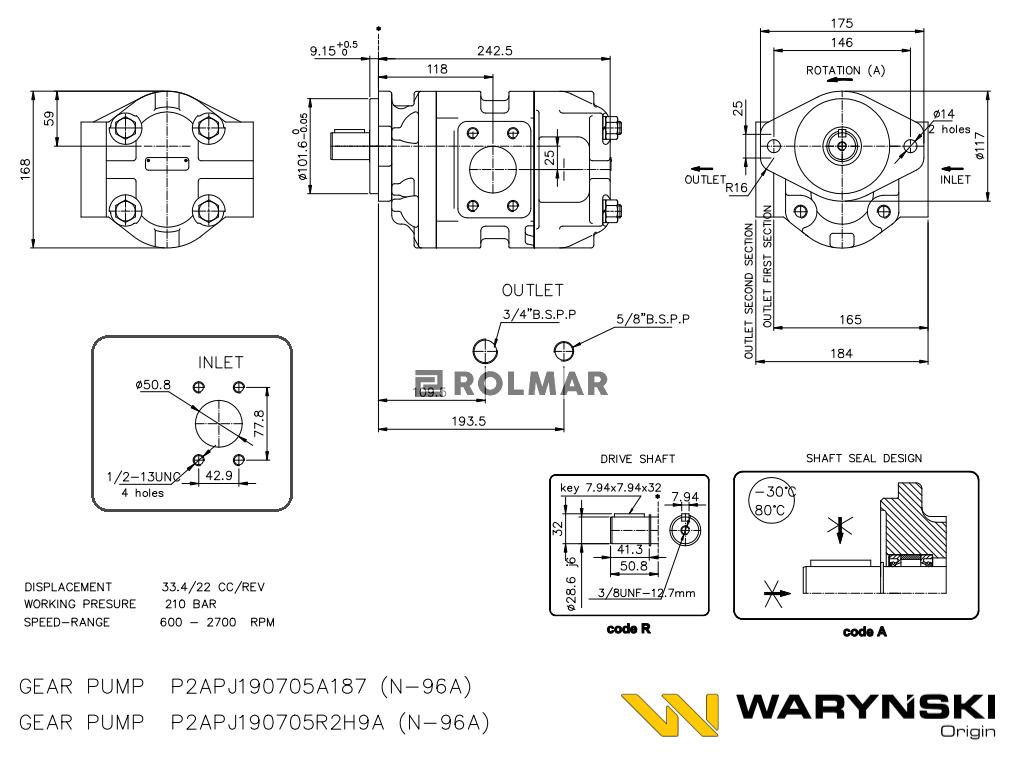 Pompa hydrauliczna N-096A P2AJ190705A187 JCB Sitemaster, 3CX Grey Cab, Hammermaster, Grey Cab Waryński