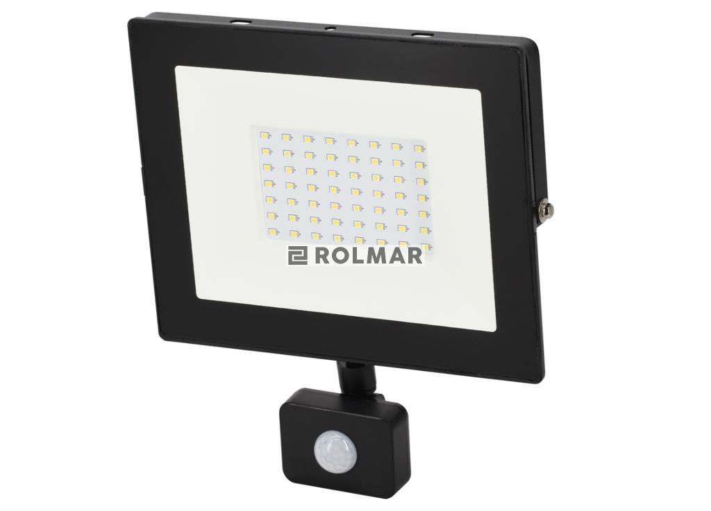 Naświetlacz. Lampa LED SMD 230V 50W 6500K 4320LM IP65 CZARNY Z CZUJNIKIEM RUCHU