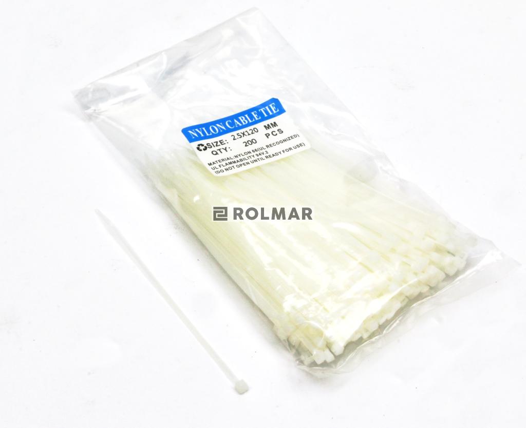 Opaski kablowe 2.5 x 120mm 200 szt w worku  jasne odporne na UV
