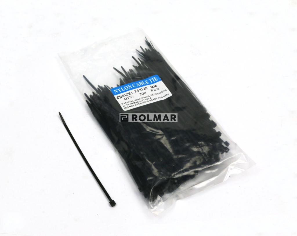 Opaski kablowe 2.5 x 150mm 200 szt w worku  czarne odporne na UV