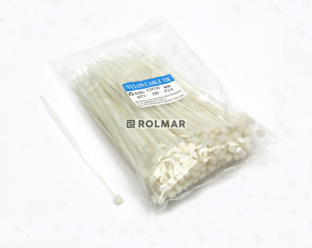 Opaski kablowe 3.5 x 150mm 200 szt w worku  jasne odporne na UV