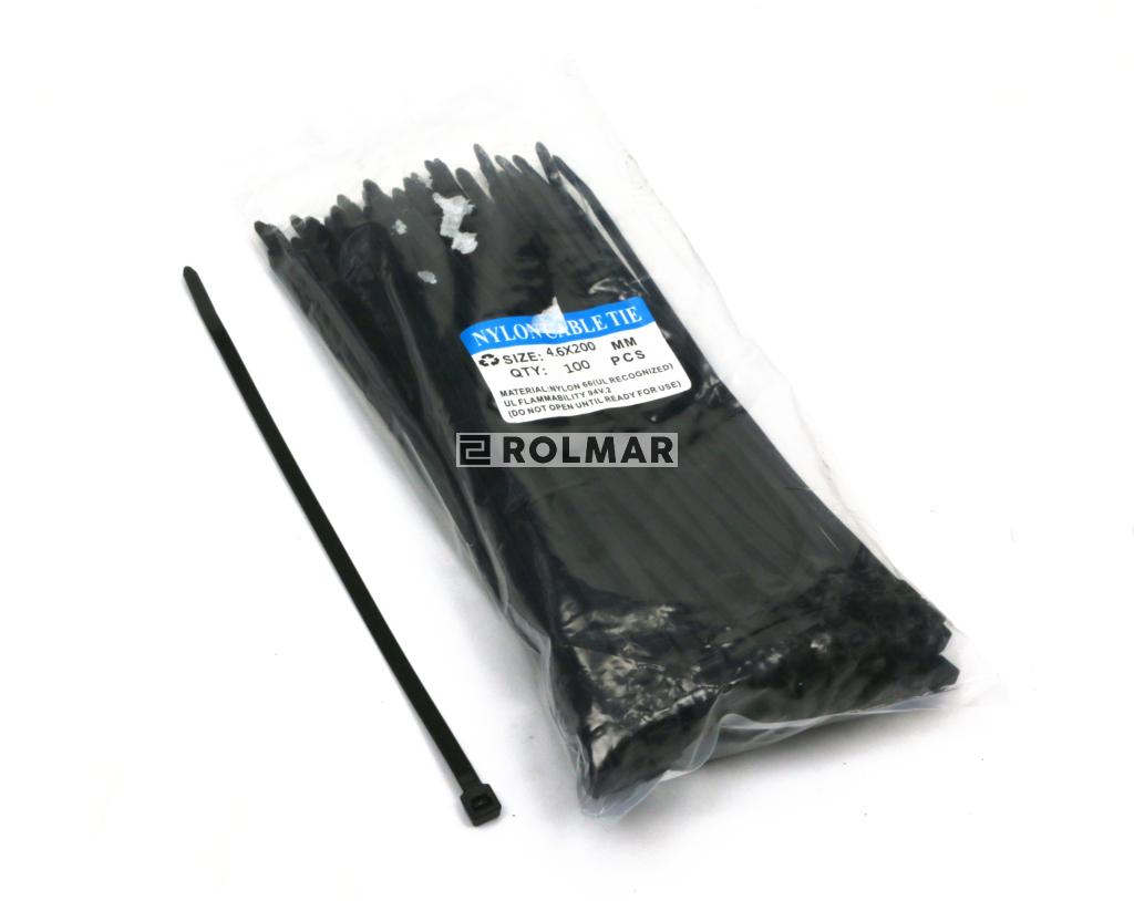 Opaski kablowe 4.6 x 200mm 100 szt w worku  czarne odporne na UV