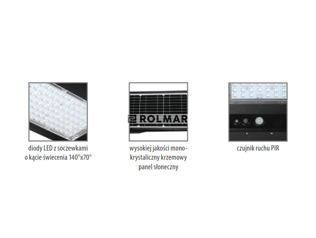 Solarna lampa. oprawa uliczna LED SOLGER 20W 3000LM ZMIENNA BARWA ŚWIATŁA 3000K, 4000K, 6000K IP65 z czujnikiem ruchu