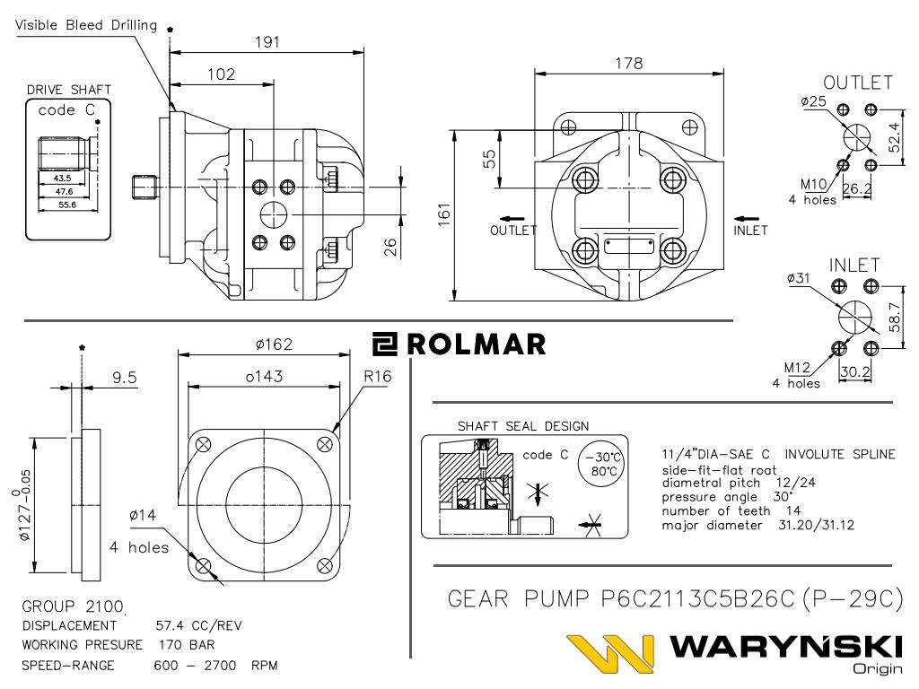 Pompa hydrauliczna P-029C P6C2113C5B26C P2C2113C5B26C Waryński