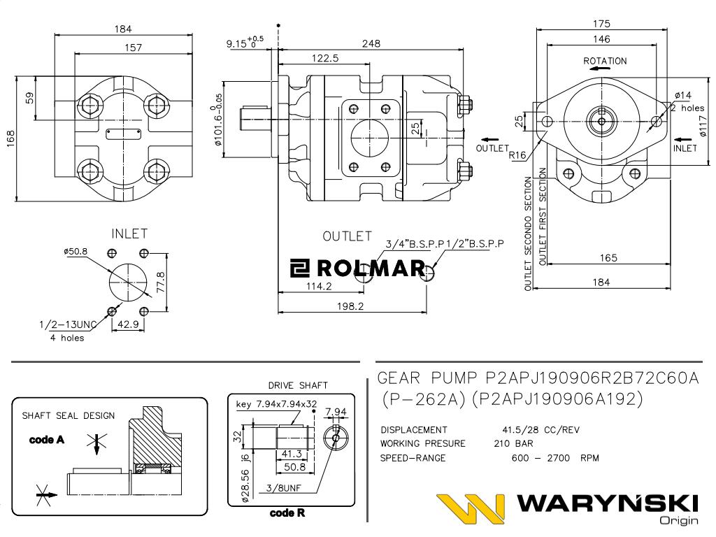 Pompa hydrauliczna  P2APJ190906A192 P-262A  Waryński