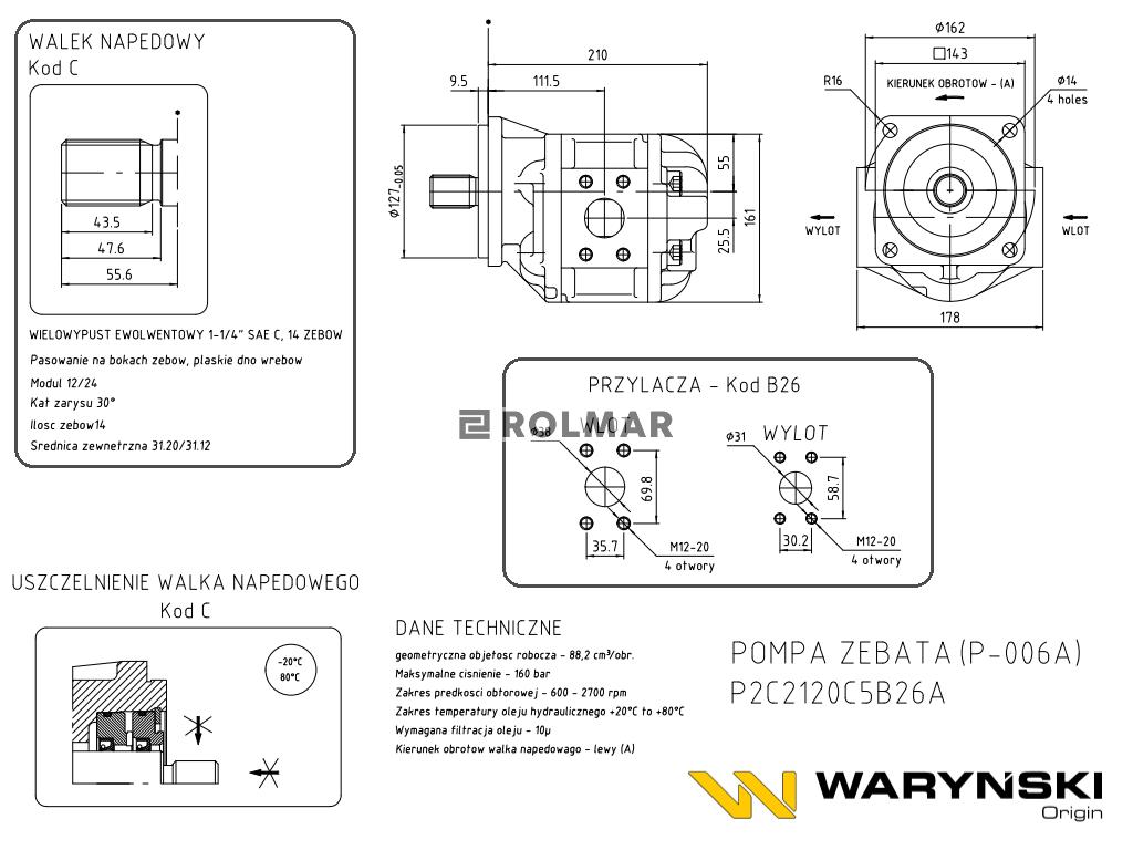 Pompa hydrauliczna P2C2120C5B26A (P-006A) Waryński