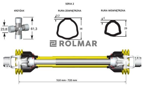 Wał przegubowo-teleskopowy 510-720mm 250Nm 40210 CE seria 2 AKSAN