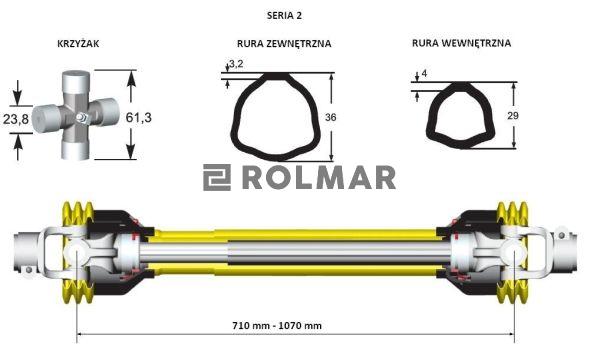 Wał przegubowo-teleskopowy 710-1070mm 250Nm 40240 CE seria 2 AKSAN