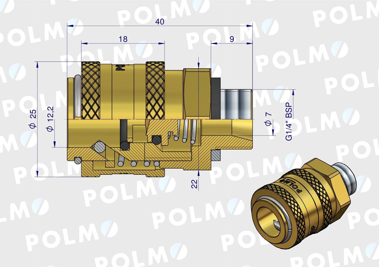 Szybkozłącze pneumatyczne P26 NW7.2 gniazdo 1/4"BSP gwint zewnętrzny POLMO  ( sprzedawane po 5 )