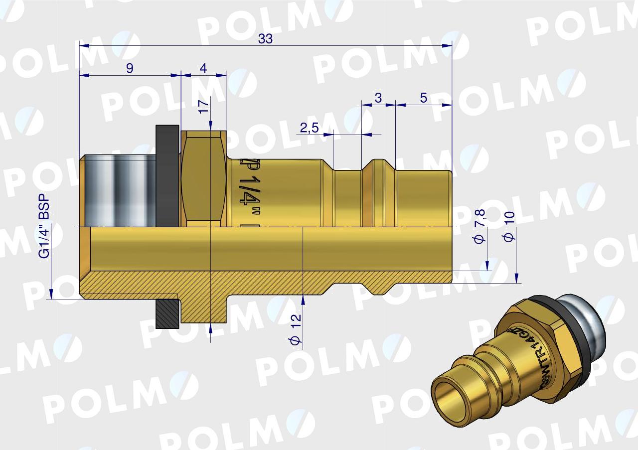 Szybkozłącze pneumatyczne P26 NW7.2 wtyczka 1/4"BSP gwint zewnętrzny POLMO ( sprzedawane po 5 )