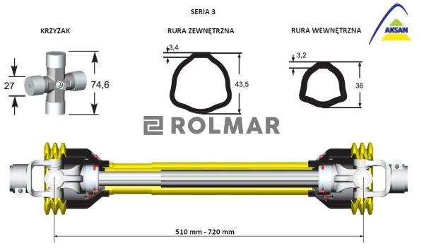 Wał przegubowo-teleskopowy 510-720mm 400Nm 50210 CE seria 3 AKSAN
