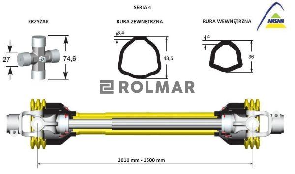Wał przegubowo-teleskopowy 1010-1500mm 460Nm 50270 CE seria 4 AKSAN