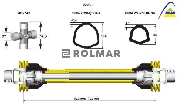 Wał przegubowo-teleskopowy 510-720mm 460Nm 50210 CE seria 4 AKSAN