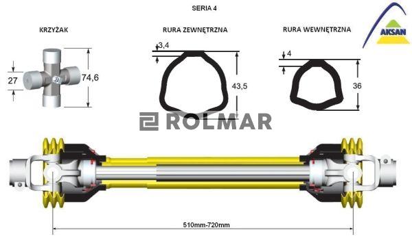 Wał przegubowo-teleskopowy 510-720mm 460Nm szerokokątny CE seria 4 AKSAN