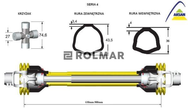 Wał przegubowo-teleskopowy 610-900mm 460Nm 50230 CE seria 4 AKSAN