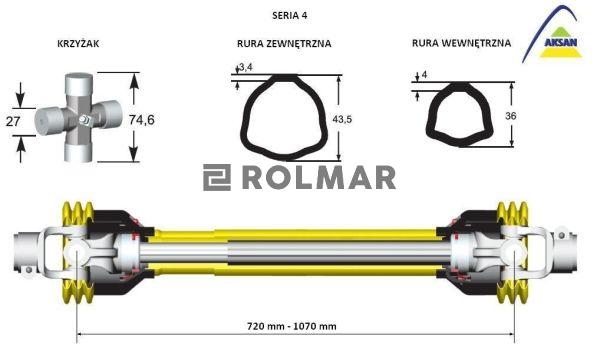 Wał przegubowo-teleskopowy 710-1070mm 460Nm 50240 CE seria 4 AKSAN