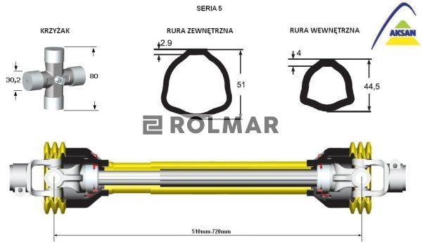 Wał przegubowo-teleskopowy 510-720mm 620Nm 60210 CE seria 5 AKSAN