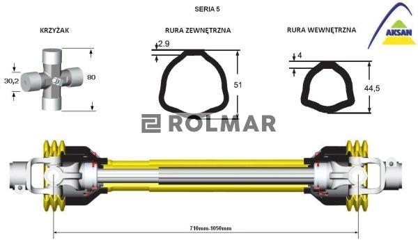 Wał przegubowo-teleskopowy 710-1050mm 620Nm CE seria 5 AKSAN