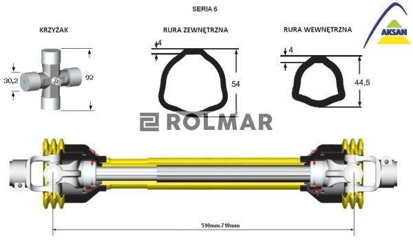 Wał przegubowo-teleskopowy 510-710mm 830N CE seria 6 AKSAN