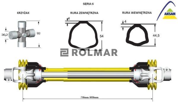 Wał przegubowo-teleskopowy 710-1050mm 830Nm CE seria 6 AKSAN