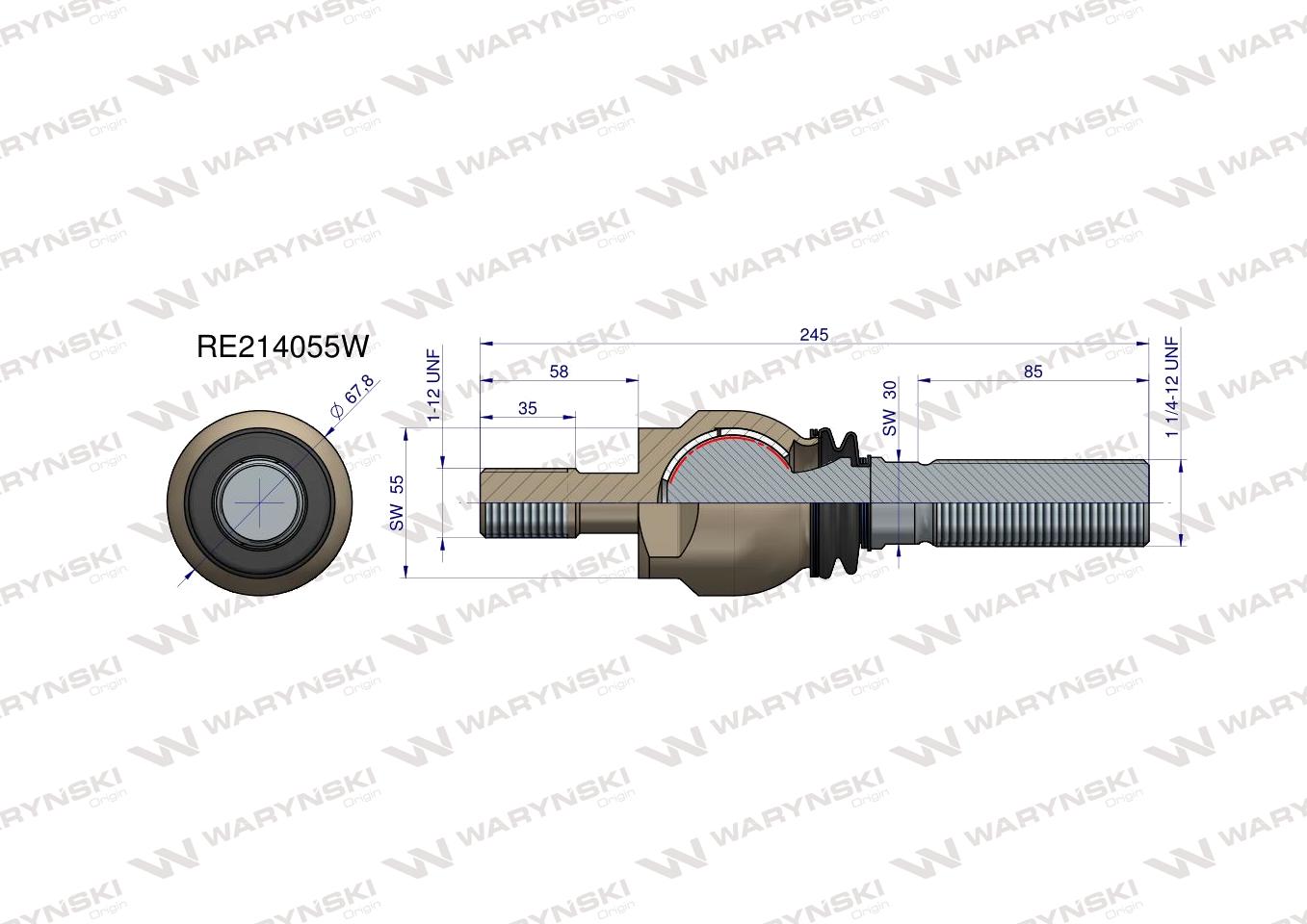 Przegub kierowniczy 245mm- 1-12; 1 1/4-12 RE161023 , RE214056 WARYŃSKI