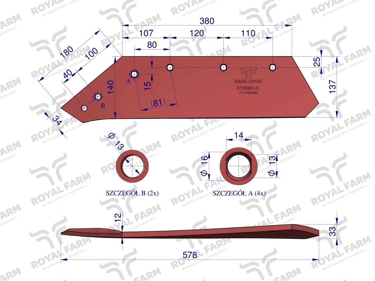 Eurolemiesz, lewy 16" , zastosowanie Kverneland stal borowa, Royal Farm