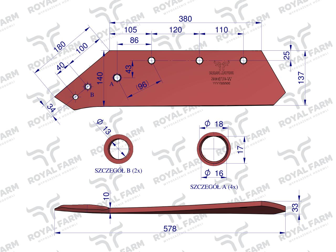 Eurolemiesz, lewy 16", zastosowanie Kverneland stal borowa, Royal Farm