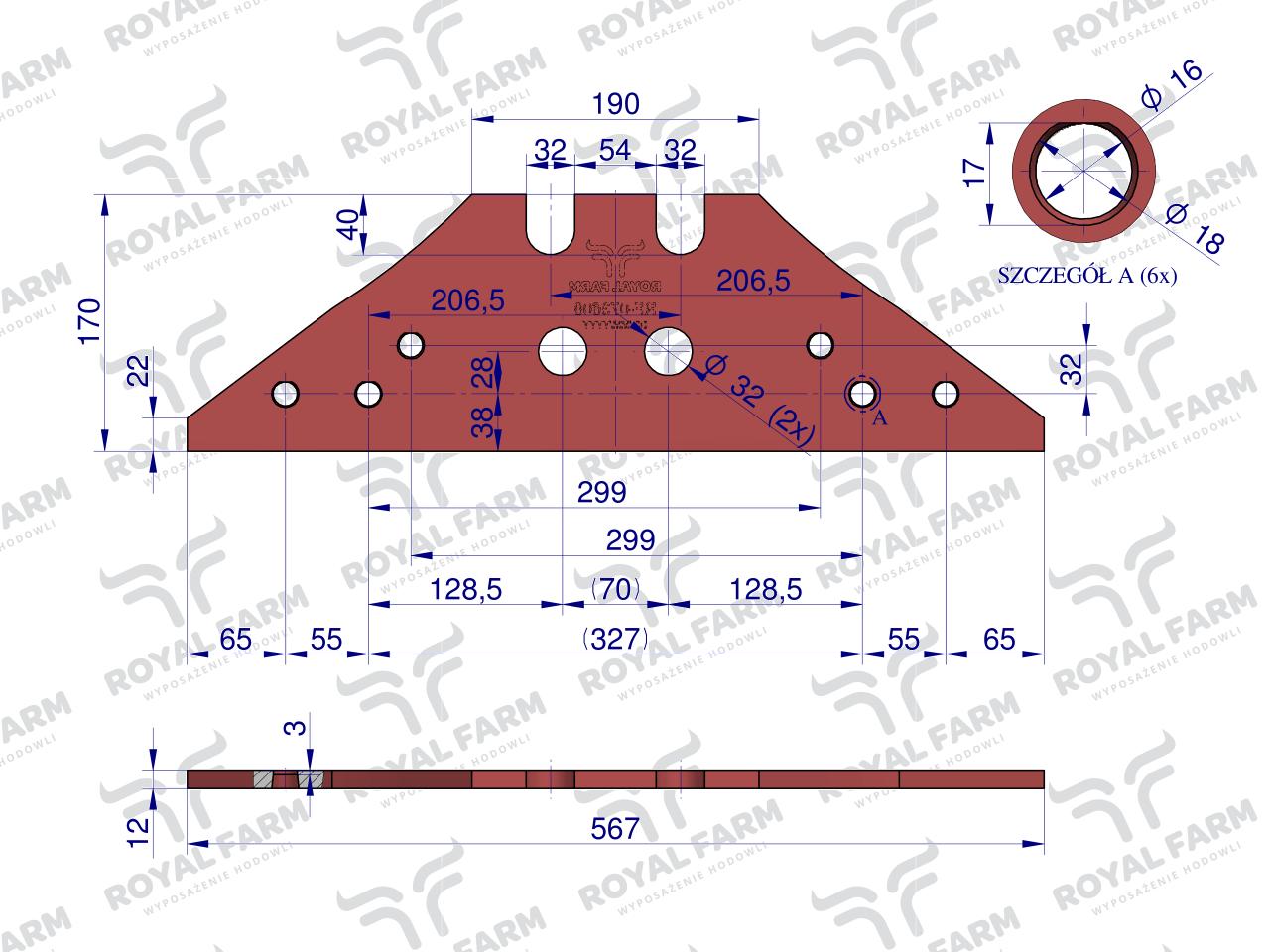 Płoza, krótka obracalna P&L, zastosowanie Kverneland stal borowa, Royal Farm