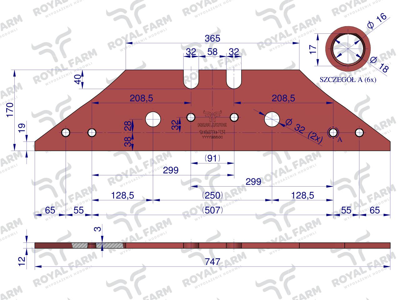 Płoza, długa obracalna P&L, zastosowanie Kverneland stal borowa, Royal Farm