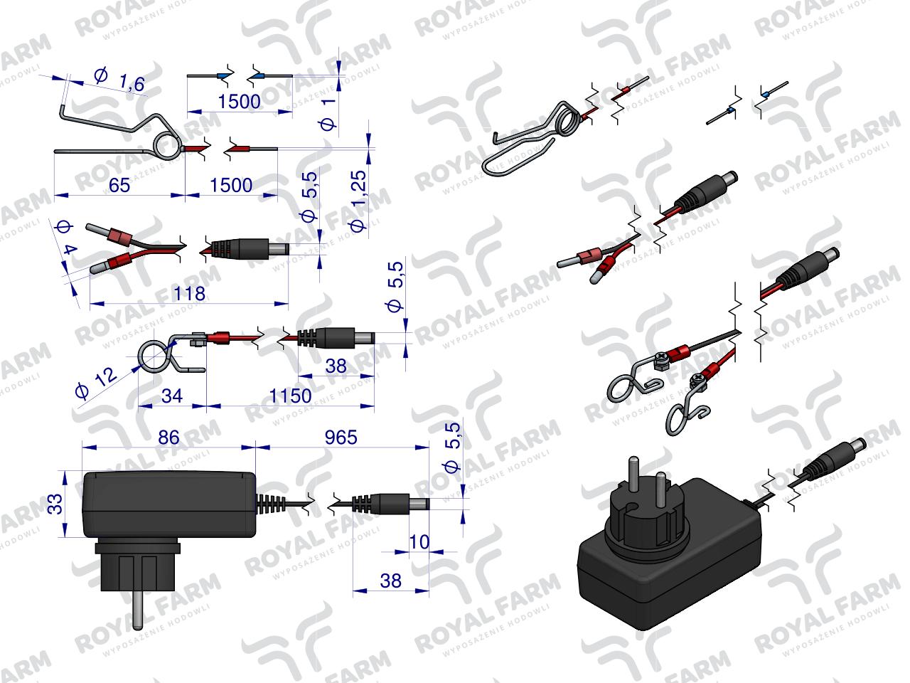 Elektryzator 1J bateryjno-sieciowy (uniwersalny) RF-1000 z zasilaczem ROYAL FARM