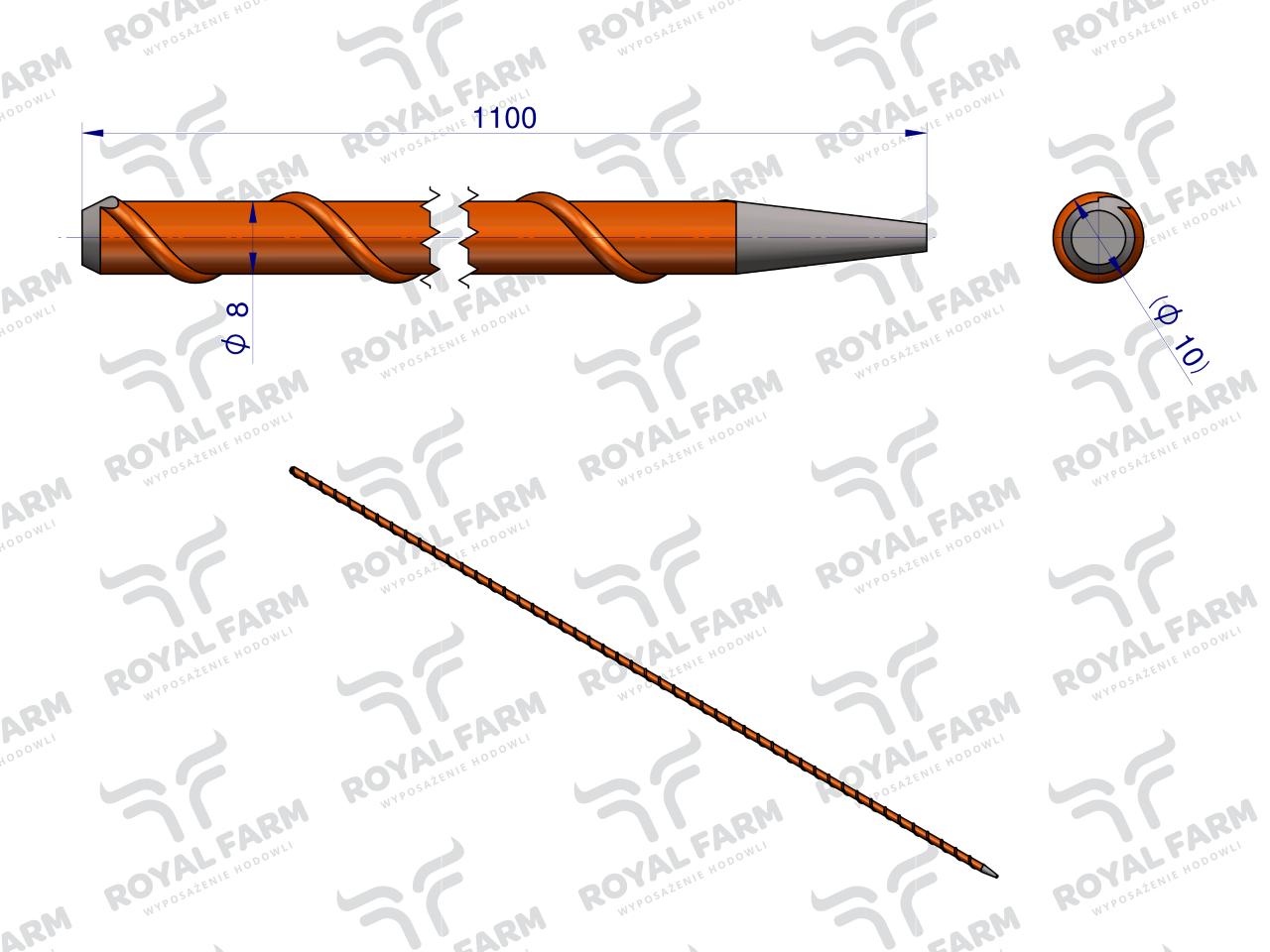 Palik Słupek z włókna szklanego 8mm L-1100 ROYAL FARM ( sprzedawane po 10 )