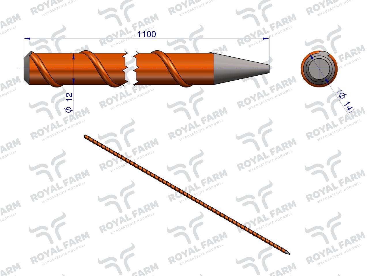 Palik Słupek z włókna szklanego 12mm L-1100 ROYAL FARM ( sprzedawane po 10 )