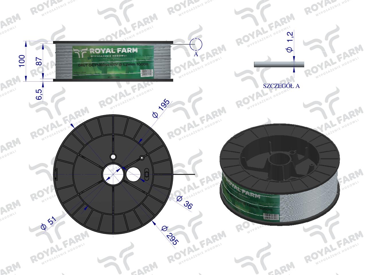 Drut (szpula) do pastucha 1000m ocynkowany fi 1.2 mm ROYAL FARM RM-105010019