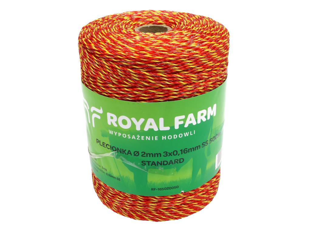 Plecionka, do elektryzatora 2mm, 3x0,16mm SS żółto-pomarańczowa 500m, Royal Farm