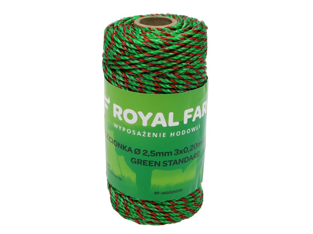 Plecionka, do elektryzatora 2,5mm, 3x0,20mm SS zielono-pomarańczowa 100m, Royal Farm