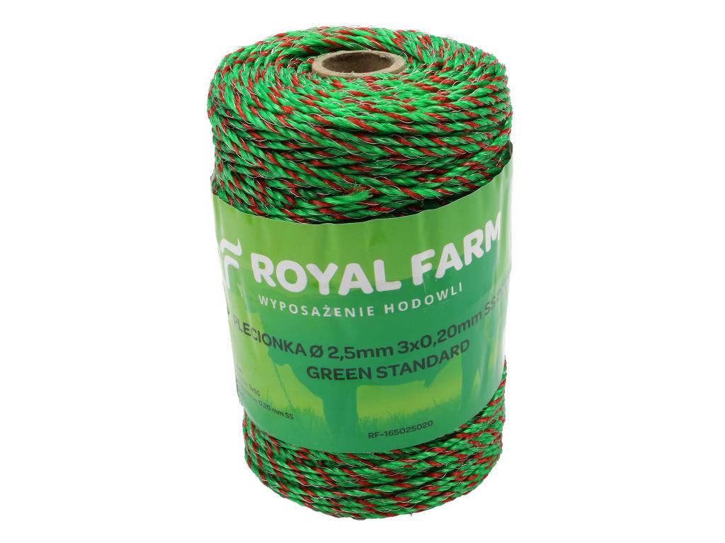 Plecionka, do elektryzatora 2,5mm, 3x0,20mm SS zielono-pomarańczowa 200m, Royal Farm