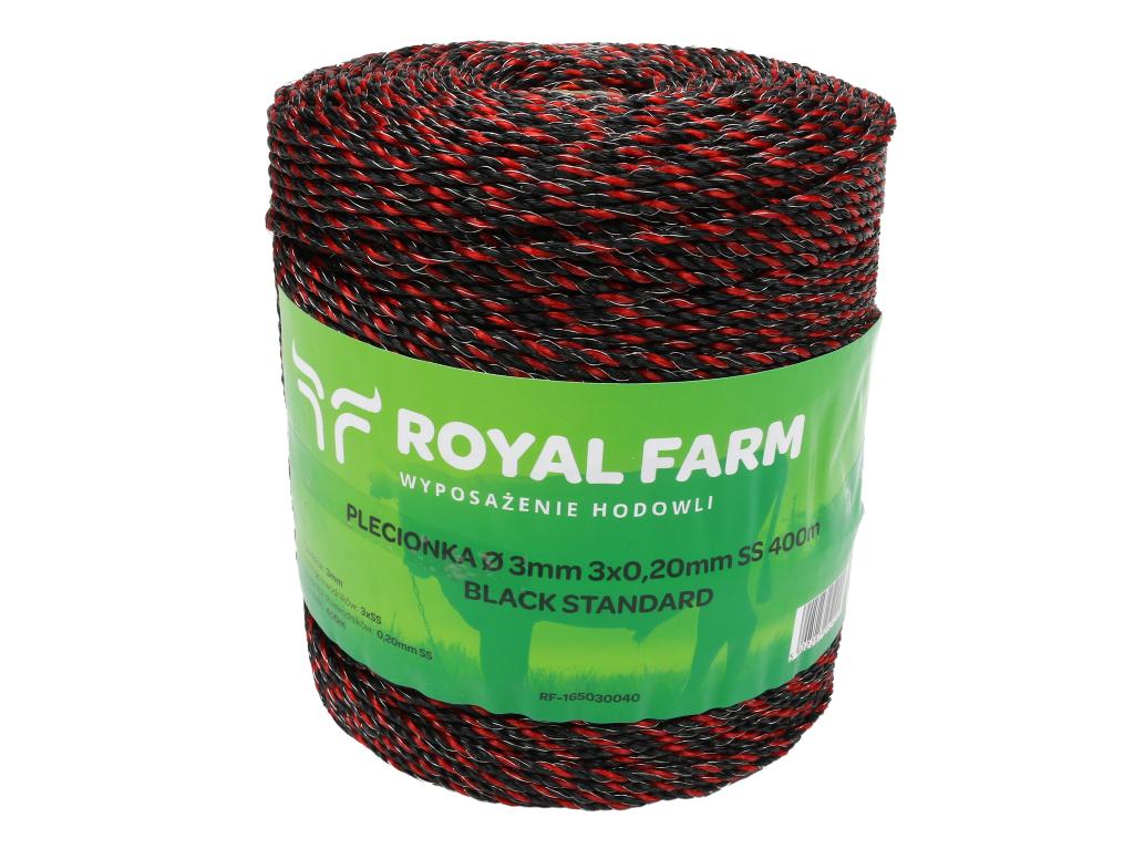 Plecionka, do elektryzatora 3mm, 3x0,20mm SS czarno-pomarańczowa 400m, Royal Farm