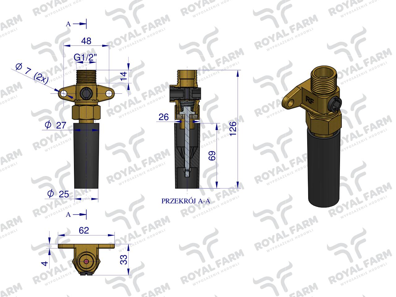 Zawór rurowy kompletny poidła RF-20903004 ROYAL FARM