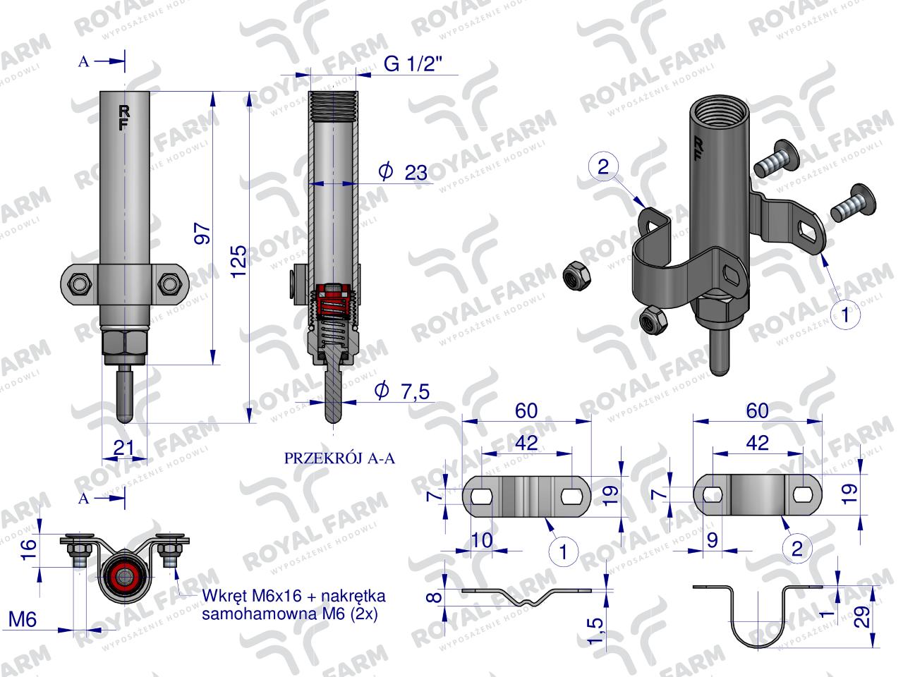 Smoczek do poideł ze stali nierdzewnej ROYAL FARM