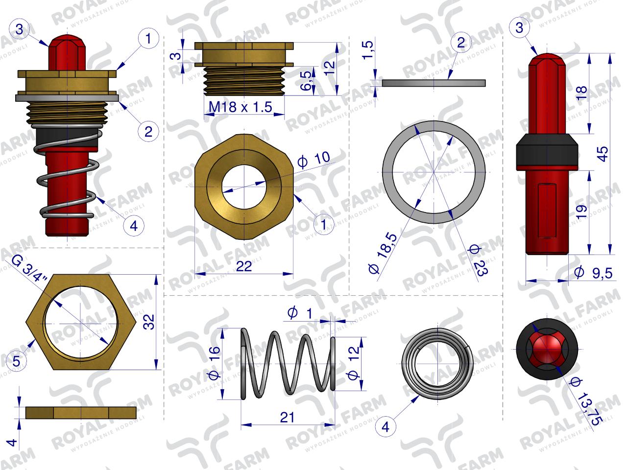 Zawór kompletny poidła RF-20906026 ROYAL FARM