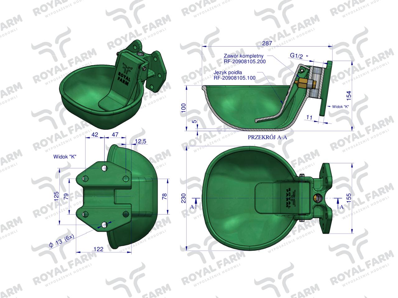 Poidło miskowe dla bydła i koni żeliwne 2L ROYAL FARM zamiennik 105