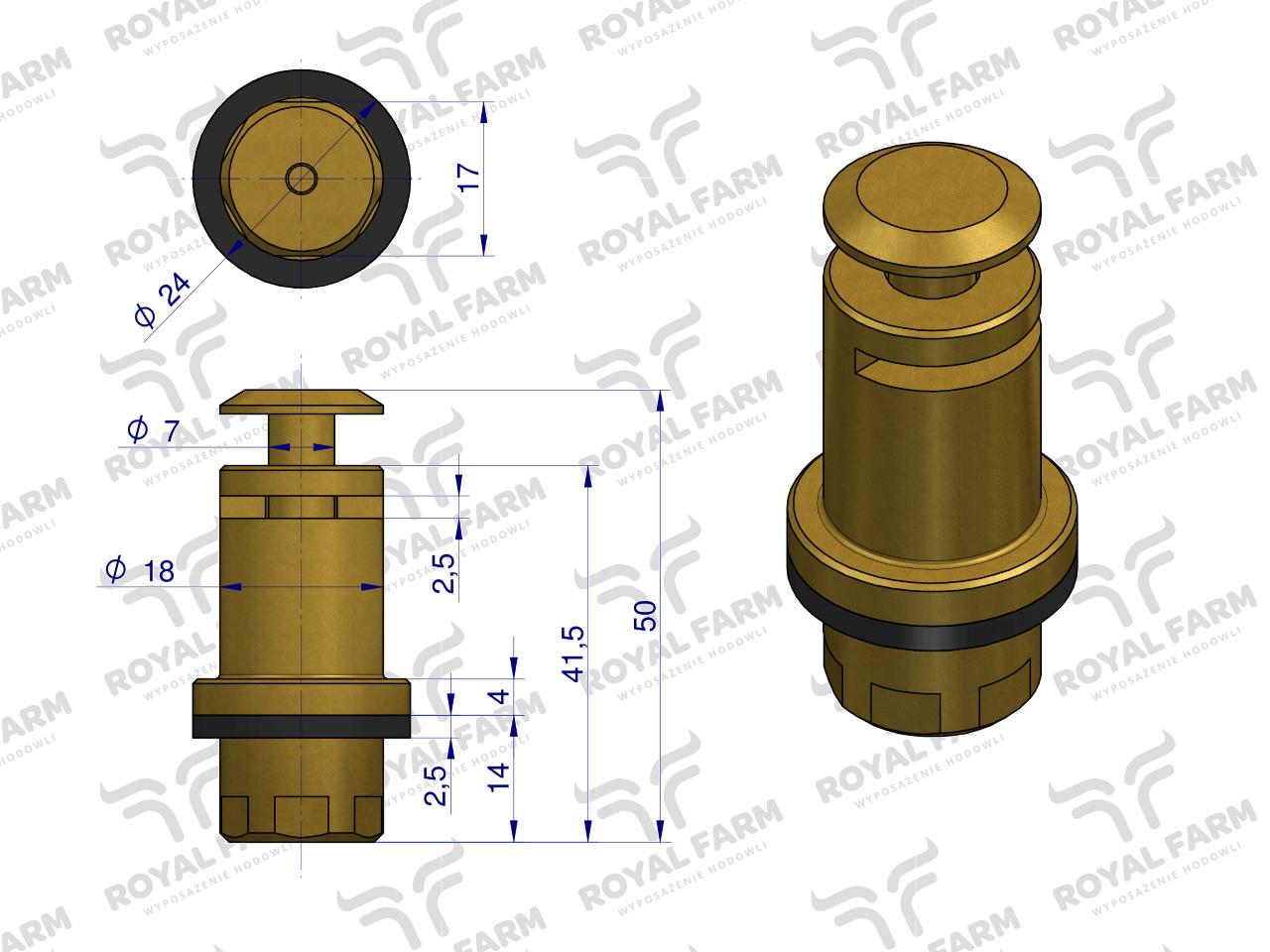 Zawór kompletny poidła RF-20909015 RF-20909025 ROYAL FARM ( sprzedawane po 10 )