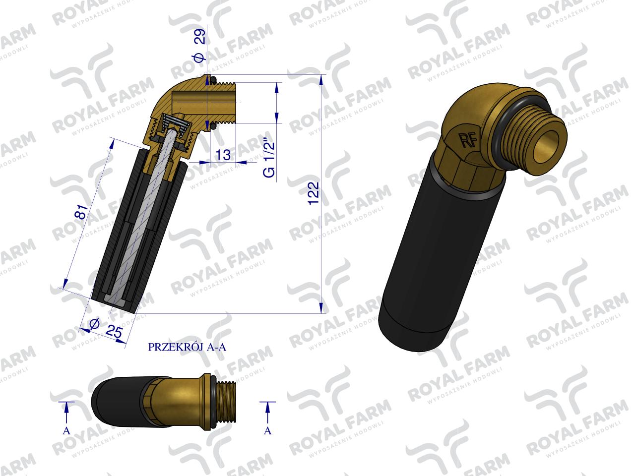 Zawór rurowy kompletny poidła RF-20909026 RF-20909018 ROYAL FARM